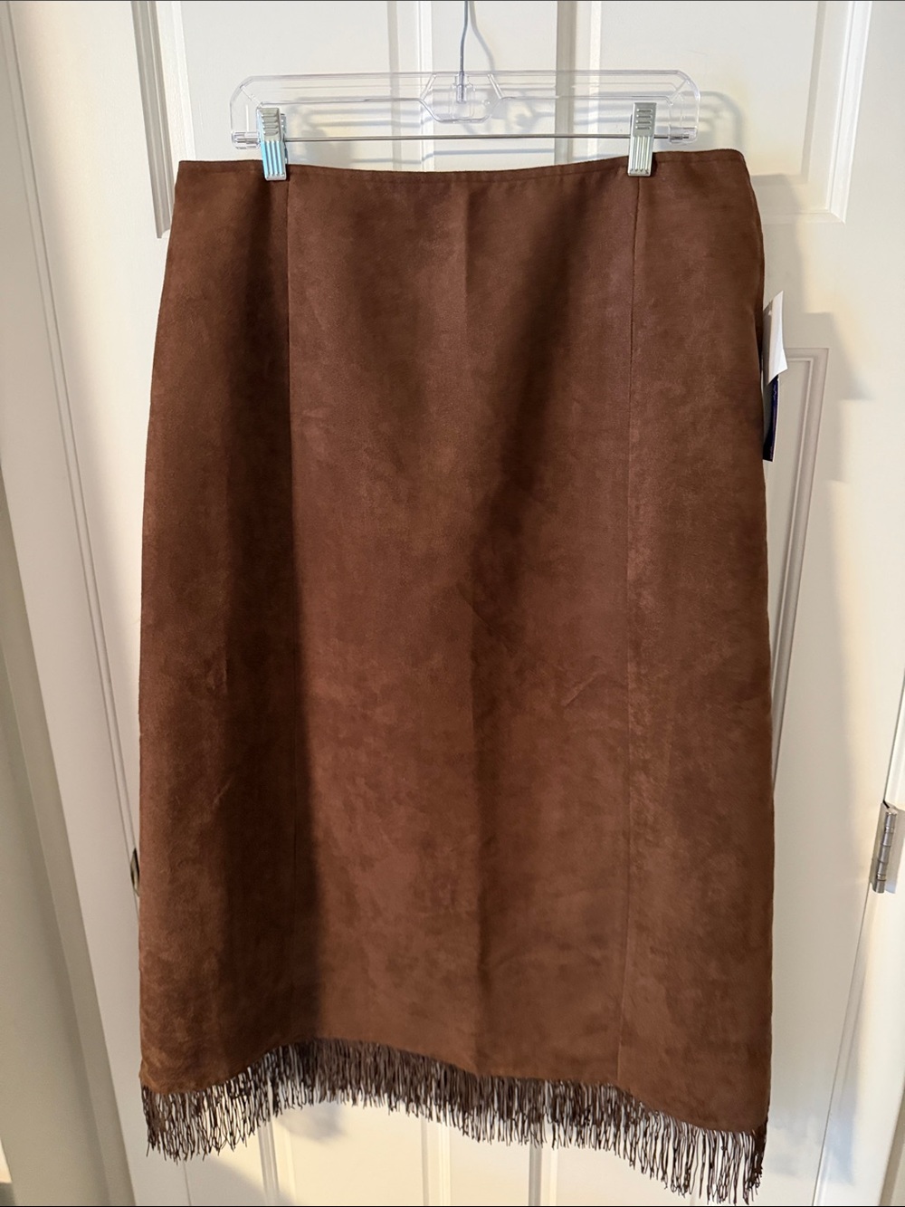 NWT Panhandle Slim Vintage Brown Faux Suede Fringe Western Midi Skirt Size 14